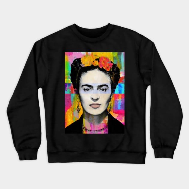 Frida Kahlo Colorful Pop Art Portrait Crewneck Sweatshirt by Pop Factory